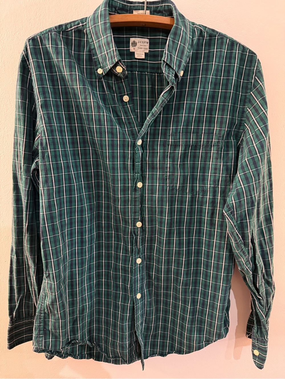 J. Crew Men's Teal and Dark Green Plaid Button-Down Shirt
